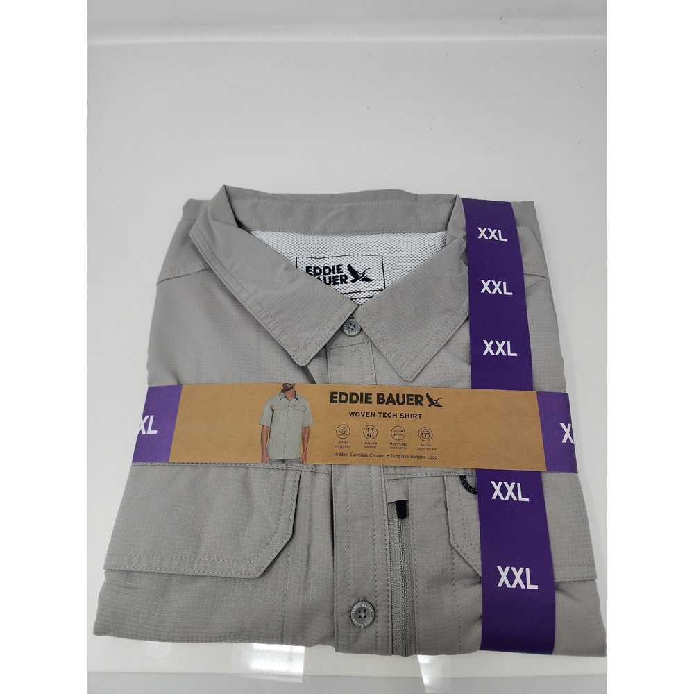Eddie Bauer Mens Woven Button Down‎ Shirt Grey Polyester Blend Athletic Size XXL